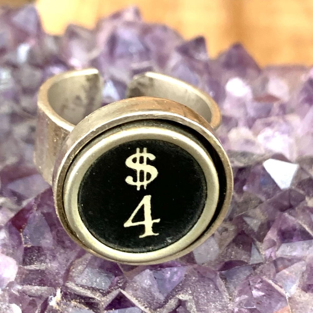Vintage No. 4 Typewriter Key Ring | Adjustable Silver-Tone Band | Hand